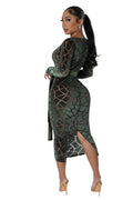 Velvet See Thru Belted Midi Dress by The House of Stylez