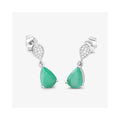 Pear Green Zambian Emerald Diamond Prong 10K Gold Teardrop Dangle Earrings by Fine Color Jewels