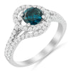 14K White Gold 1-1/3 Cttw White & Blue Diamond Interweaving Double Halo Cocktail Statement Ring (G-H and Fancy Blue Color, SI2-I1 Clarity) - Size 6
