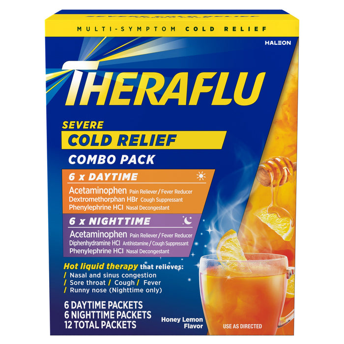 Theraflu Cold Relief, Severe, Combo Pack, Packets, Honey Lemon Flavor by Pasteur Pharmacy
