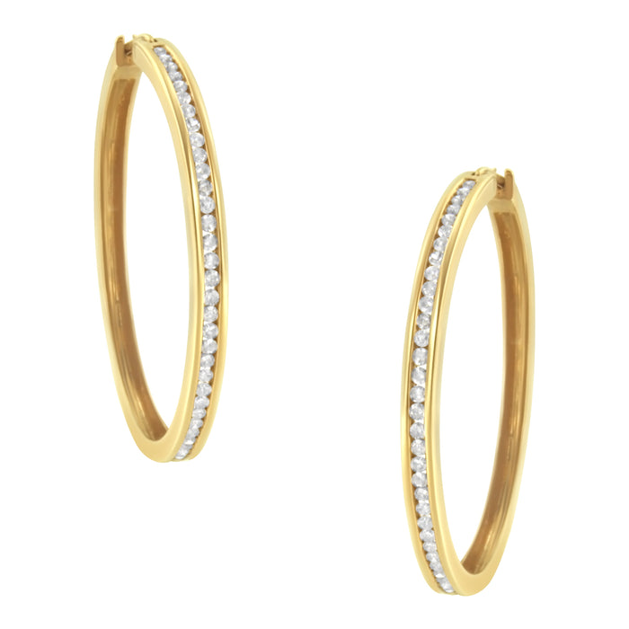 14K Yellow Gold 1.0 Cttw Round Brilliant Cut Diamond Channel Set Circle Hoop Earrings (I-J Color, I1-I2 Clarity) by Bids.com