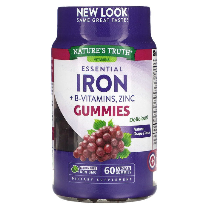Nature's Truth Essential Iron + B-Vitamins & Zinc Vegan Gummies - Natural Grape Flavor 60ct by Pasteur Pharmacy