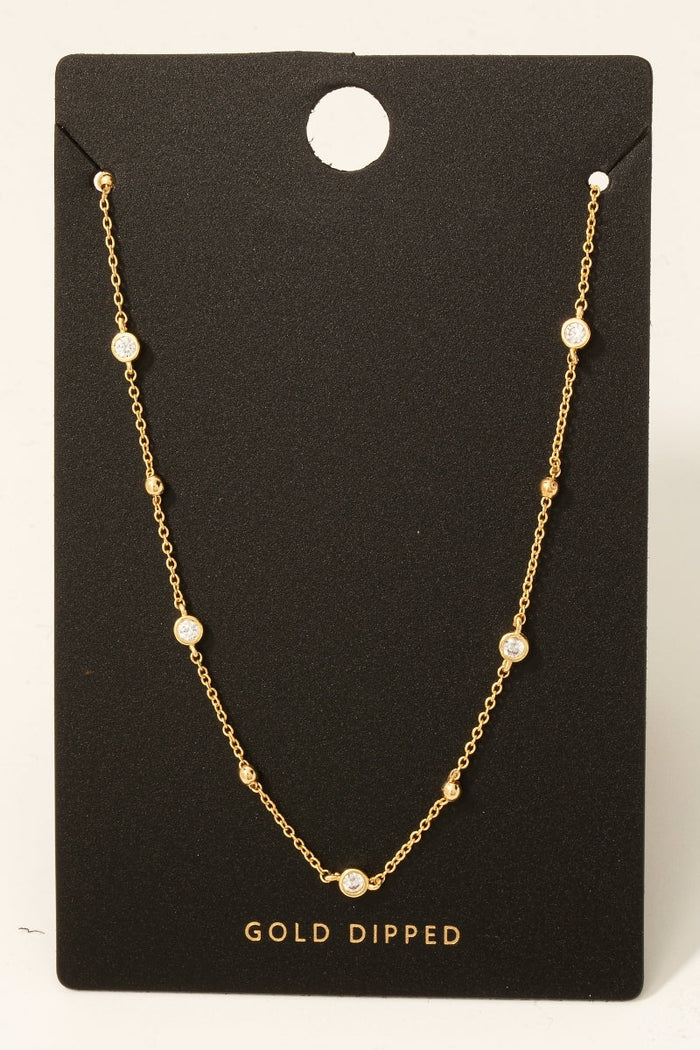 Gold Dipped Cz Station Charms Necklace by Boutique 23