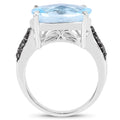 3.96 Carat Genuine Baby Swiss Blue Topaz and Black Diamond .925 Sterling Silver Ring by Bids.com