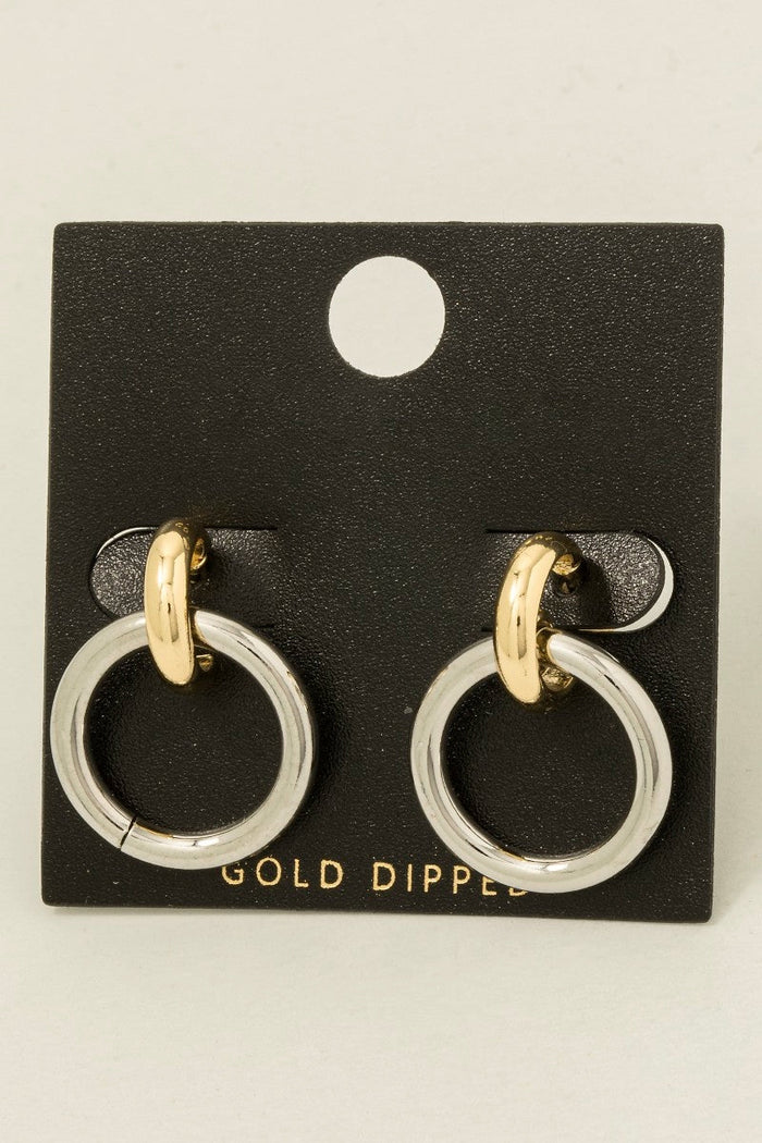 Gold Dipped Two Tone Hoop Earrings by Boutique 23