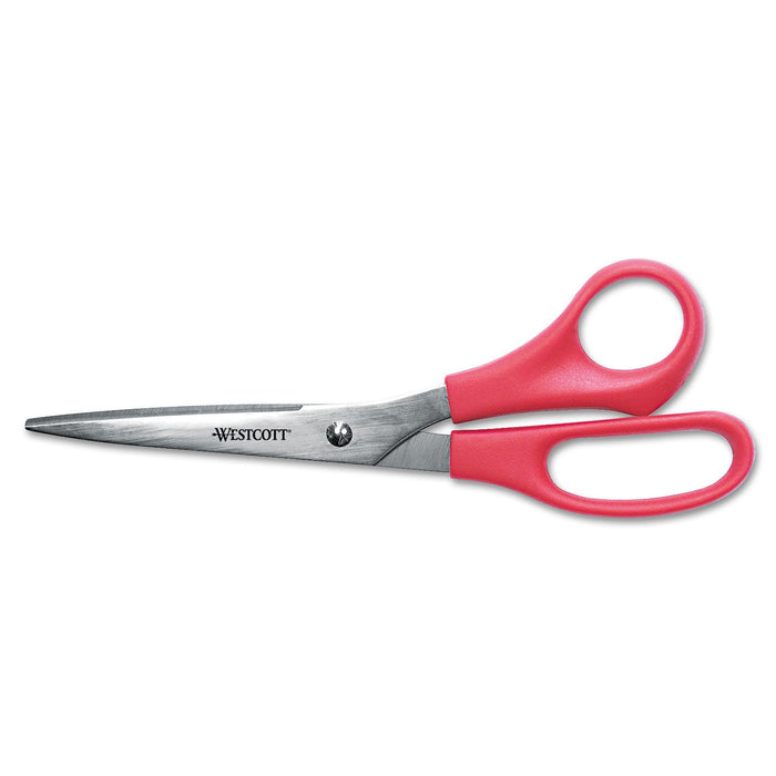 Westcott Value Line Stainless Steel Shears, 8" Long, 3.5" Cut Length, Red Straight Handle