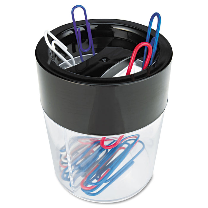 Universal Round Magnetic Clip Dispenser, 2 Compartments, Plastic, 2.5" Diameter x 3"h, Black/Clear