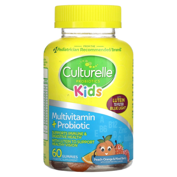 Culturelle Kids Multivitamin + Probiotic Gummies, Digestive + Immune Support Peach-Orange 60 ct& Mixed Berry Flavor by Pasteur Pharmacy