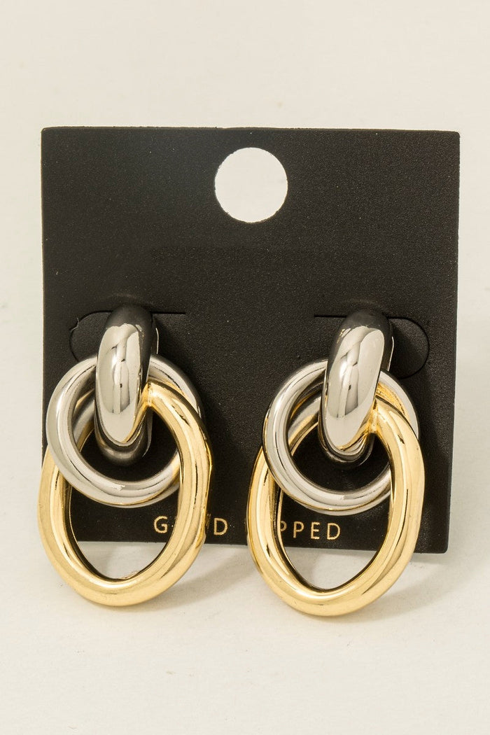 Gold Dipped Two Tone Oval Hoop Door Knocker Earrings by Boutique 23