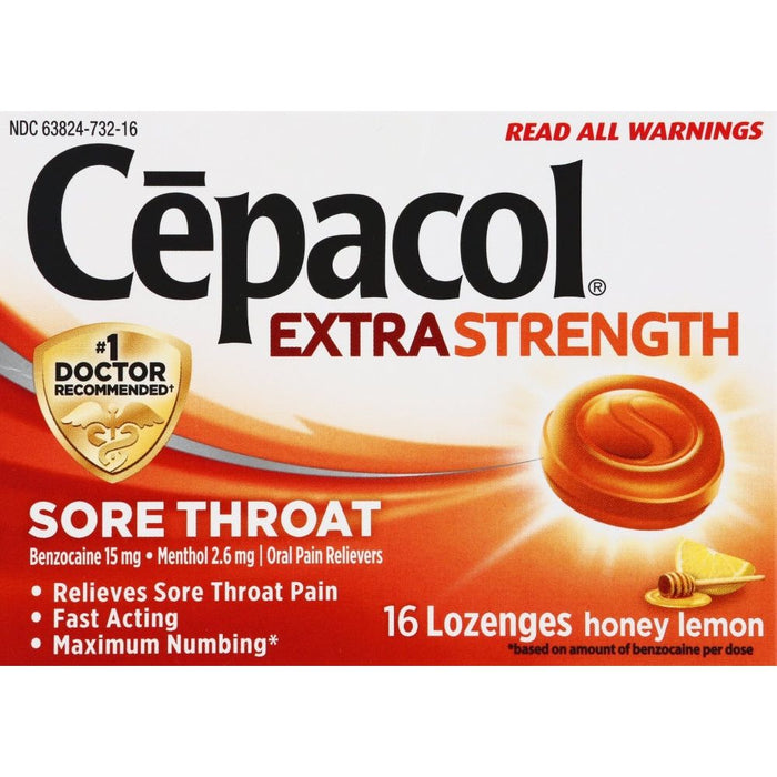 Cepacol Extra Strength Sore Throat Relief Lozenges, 16 Count, Honey Lemon Flavor by Pasteur Pharmacy
