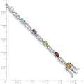 Genuine Multiple Gemstone Silver Link Bracelet by Fine Color Jewels