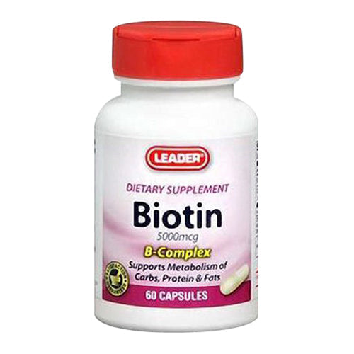 Leader™ Biotin 5000 mcg + B-Complex – Hair, Skin & Nail Support (60 Capsules) by Pasteur Pharmacy