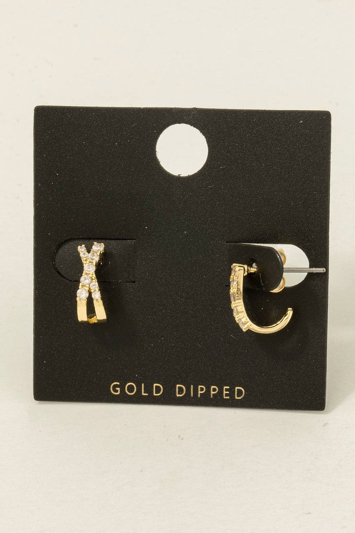 Gold Dipped Cz Pave X Hoop Earrings by Boutique 23