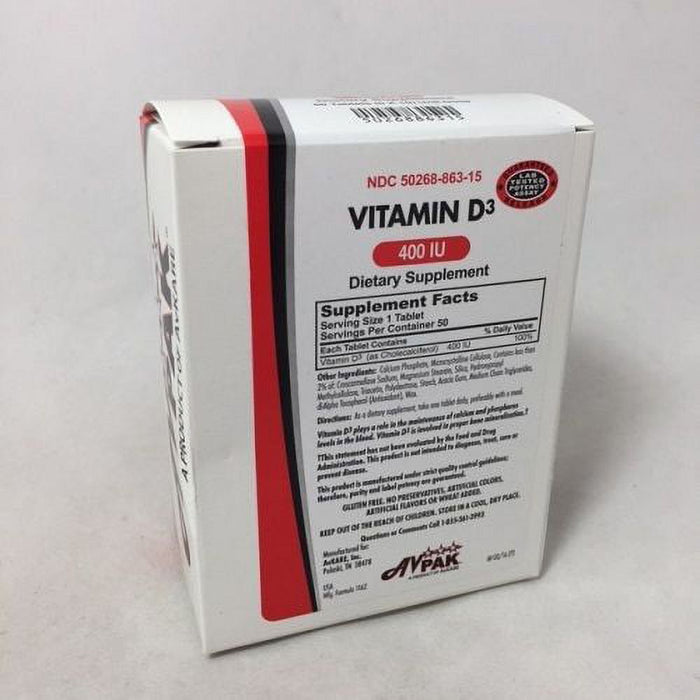 AvKare Vitamin D3 400 IU Tablets 50ct by Pasteur Pharmacy
