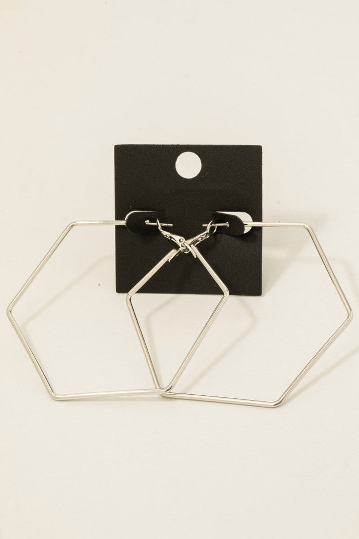 Gold Dipped 60Mm Hexagon Latch Hoop Earrings by Boutique 23