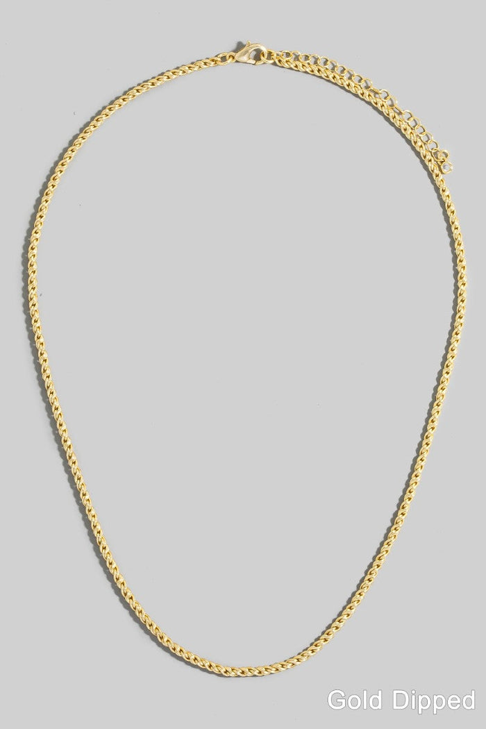 Gold Dipped Tight Braided Rope Classic Chain Necklace by Boutique 23