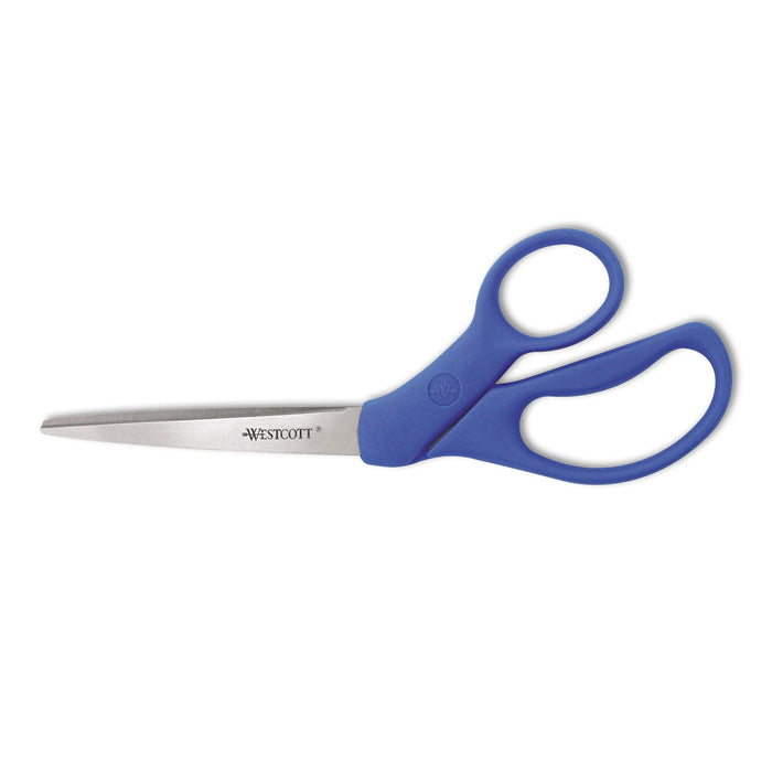 Westcott Preferred Line Stainless Steel Scissors, 8" Long, 3.5" Cut Length, Blue Offset Handle