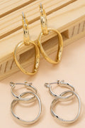 Gold Dipped Irregular Double Hoop Dangle Earrings by Boutique 23