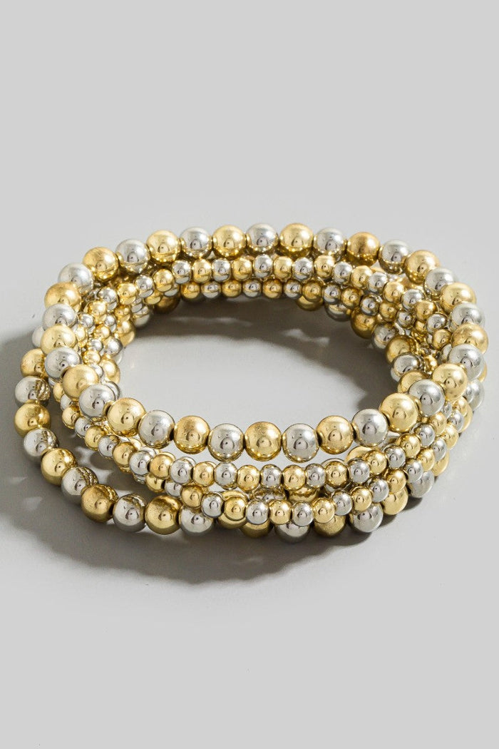Gold And Rhodium Dipped Two Tone Beaded Bracelet Set by Boutique 23