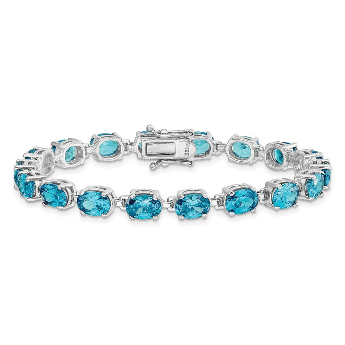 4.75 Ct Oval Swiss Blue Topaz Prong Sterling Silver Tennis Bracelet by Fine Color Jewels