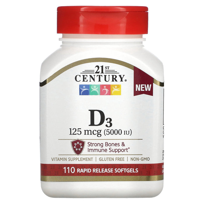 21st Century® Vitamin D3 – 125\mcg (5,000 IU) – 110 Softgels by Pasteur Pharmacy