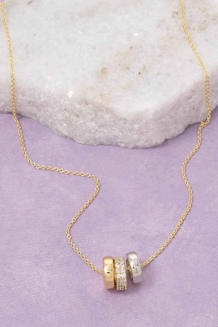 Gold Dipped Cz Triple Ring Charm Necklace by Boutique 23