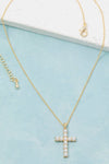 Gold Dipped Pearl Studded Cross Pendant Necklace