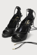 Lulus Sayela Black Lace-Up High Heels, Size 8.5 by Vanessa Jane