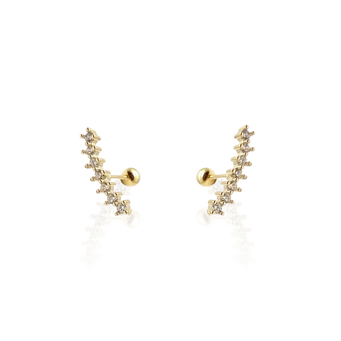 Curve CZ Diamond Screw Back Earrings: Yellow Gold by Boutique 23