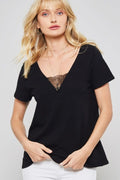 Lace-Trimmed Burnout V-Back Tee by Boutique 23