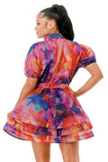 Short Sleeve Sheer Long Sleeve Layered Ruffle Dress by The House of Stylez