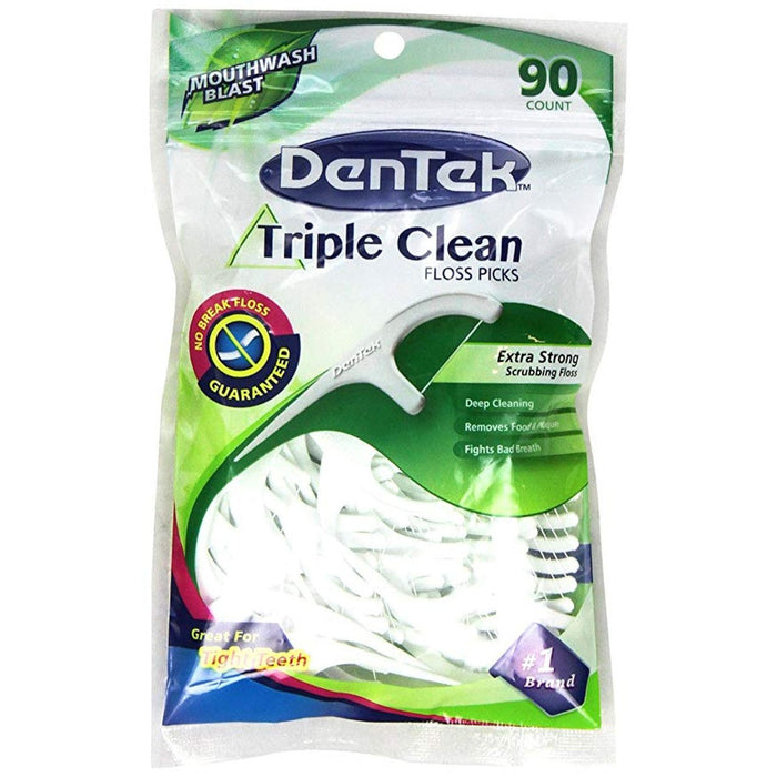 DenTek Advanced Clean Triple Clean Floss Picks, Mouthwash Blast Mint, 90 Count by Pasteur Pharmacy