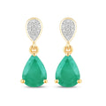 Pear Green Zambian Emerald Diamond Prong 10K Gold Teardrop Dangle Earrings by Fine Color Jewels