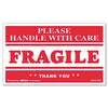 Universal Printed Message Self-Adhesive Shipping Labels, FRAGILE Handle with Care, 3 x 5, Red/Clear, 500/Roll