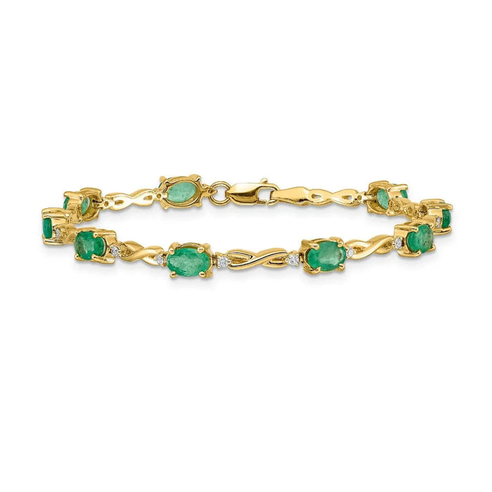 Genuine Emerald Diamond Bracelets 14K Yellow Gold by Fine Color Jewels
