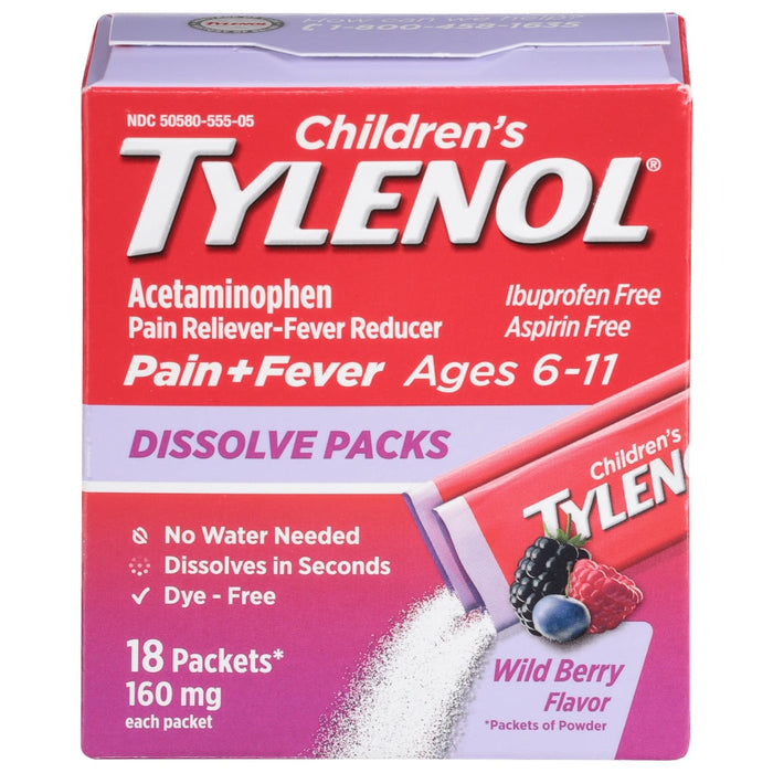 Children's Tylenol Dissolve Packs, Pain & Fever Relief, Wild Berry, 18 Count by Pasteur Pharmacy