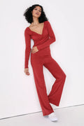 Lulus Sunday Snuggles Rusty Rose Ribbed Long Sleeve Lounge Jumpsuit, Size by Vanessa Jane
