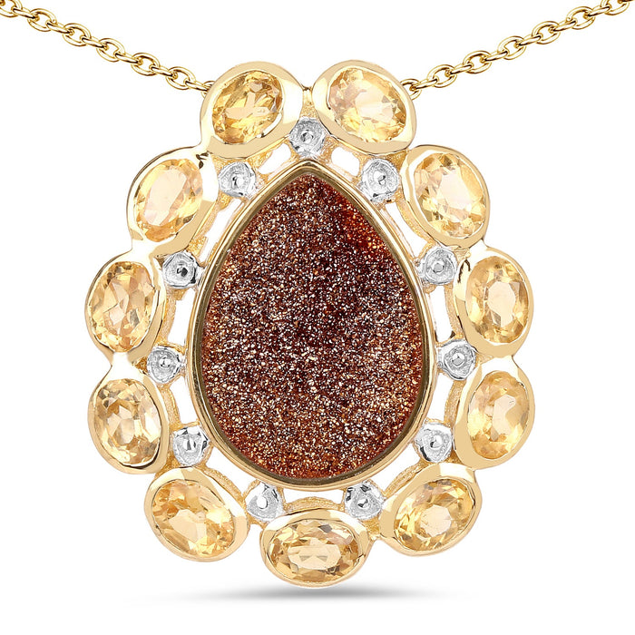 14K Yellow Gold Plated 5.14 Carat Genuine Red Droozi and Citrine .925 Sterling Silver Pendant by Bids.com