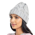 Aqua Fisherman Cable Knit Hat, Gray, One Size by Vanessa Jane