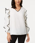Alfani Womens Piped Ruffled Blouse by Vanessa Jane