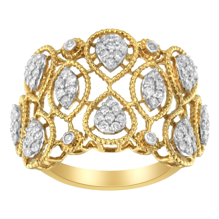 14K Yellow Gold Diamond Art Deco Ring (1/2 Cttw, H-I Color, I1 Clarity) - Size 7 by Bids.com