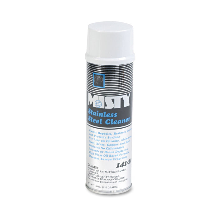 Misty Stainless Steel Cleaner and Polish, Lemon Scent, 15 oz Aerosol Spray, 12/Carton