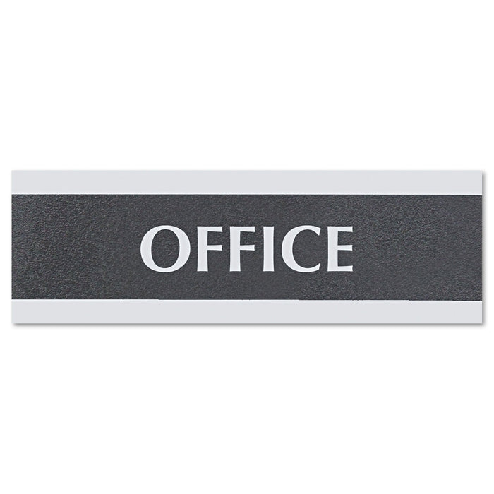 Headline Century Series Office Sign, OFFICE, 9 x 3, Black/Silver