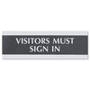 Headline Century Series Office Sign, VISITORS MUST SIGN IN, 9 x 3, Black/Silver