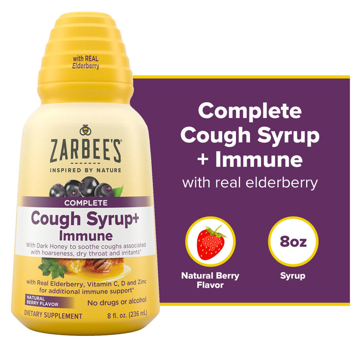 Zarbee's Cough + Immune Support Syrup – Natural Berry Flavor, 236ml (8 fl oz) by Pasteur Pharmacy