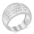 .925 Sterling Silver 1.0 Cttw Baguette-Cut Diamond 6-Row Channel Set Domed Tapered Cocktail Fashion Ring (H-I Color, I2-I3 Clarity) - Size 6-1/2 by Bids.com