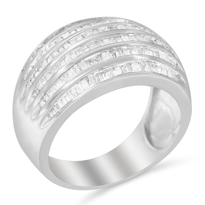 .925 Sterling Silver 1.0 Cttw Baguette-Cut Diamond 6-Row Channel Set Domed Tapered Cocktail Fashion Ring (H-I Color, I2-I3 Clarity) - Size 6-1/2 by Bids.com