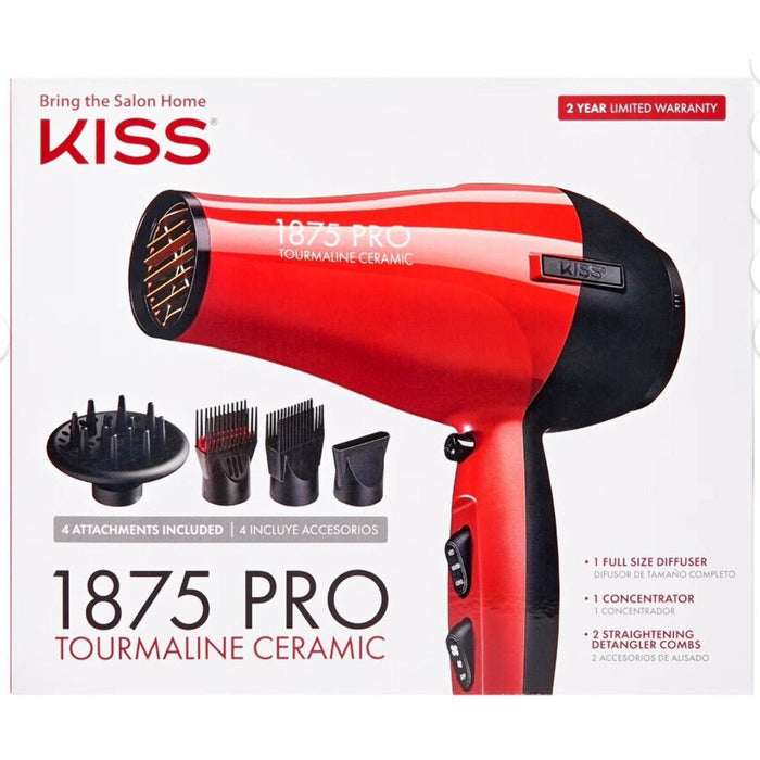 KISS Red Tourmaline Ceramic Hair Dryer with 4 Styling Attachments by Price Is Right Miami