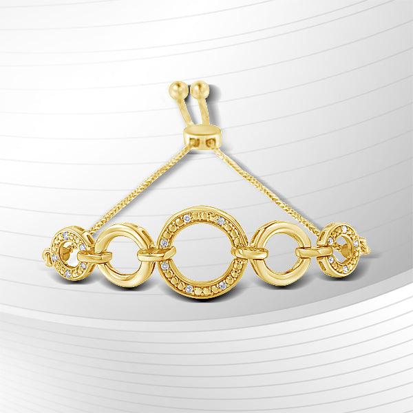 10K Yellow Gold over .925 Sterling Silver Diamond Accented Graduated Infinity Open Circle 6â€-9â€ Adjustable Bolo Bracelet by Bids.com