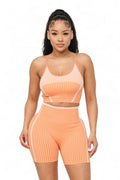 Seamless Striped Top and Biker Shorts Set by The House of Stylez